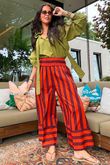 Bloc Stripe Wide Leg Pant Rioja & Rust